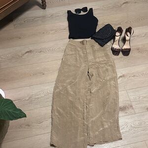 House of Harlow 1960 Tan/Gold Wide Leg Pants